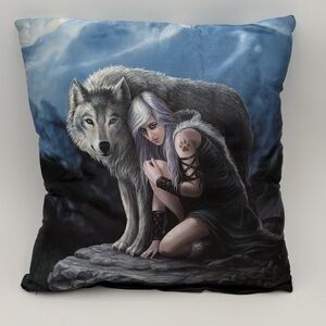 Anne Stokes Collection Mystical Wolf and Woman Satin Pillow